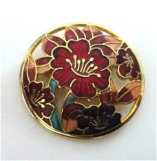 Cloisonnee broche met bloemmotief