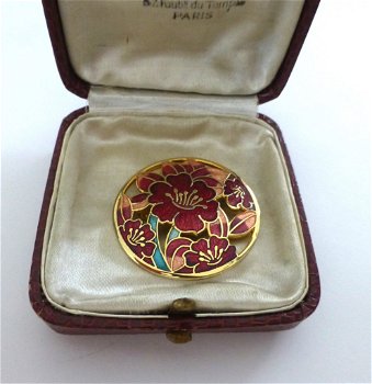 Cloisonnee broche met bloemmotief - 3