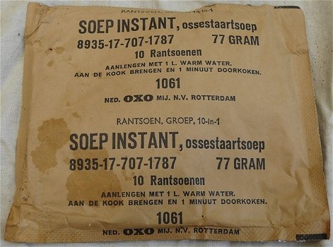 Rantsoen Pakje, GROEP 10-IN-1, Soep Instant Ossestaartsoep, Koninklijke Landmacht, 1961.(Nr.4) - 0
