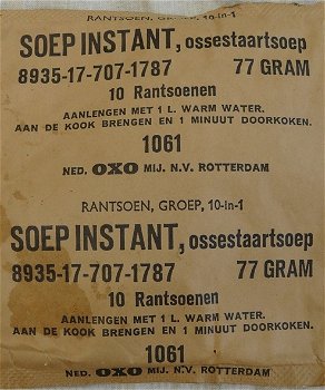 Rantsoen Pakje, GROEP 10-IN-1, Soep Instant Ossestaartsoep, Koninklijke Landmacht, 1961.(Nr.4) - 1