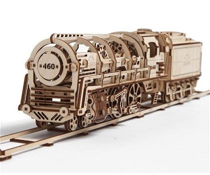 Houten bouwpakket Ugears trein stoom locomotief 31 cm - 0