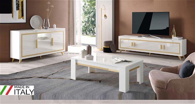 Dressoir Gold hoogglans wit gratis led lamp-Aanbieding! - 1