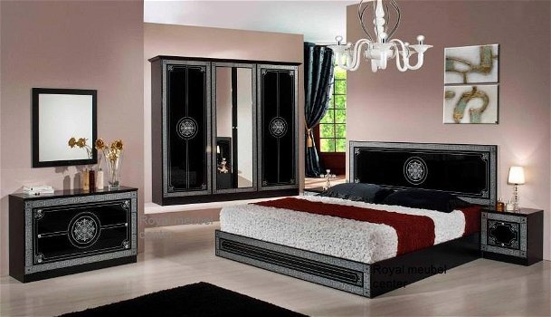 Slaapkamer set-klassiek- hoogglans wit zwart bari-AANBIEDING-- - 3