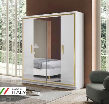 Italiaanse slaapkamer set Gold Hoogglans wit-AANBIEDING- - 1