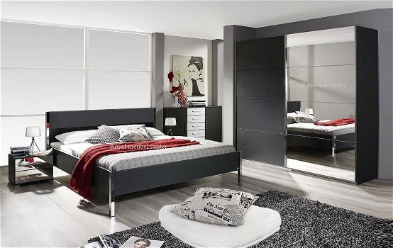 Slaapkamer set Bonn grijs metallic wit spiegel AANBIEDING!!! - 0