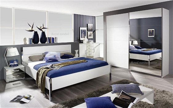 Slaapkamer set Bonn grijs metallic wit spiegel AANBIEDING!!! - 1