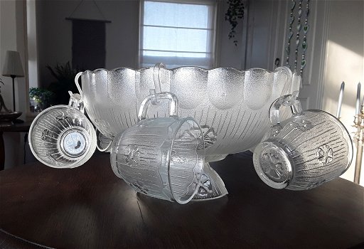 Vintage punch bowl / punchbowl masserini primavera op voet met glazen en haakjes - 5