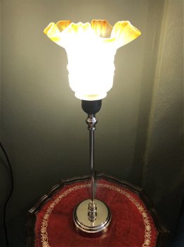 Prachtig hoog tafellampje met Antiek schulp Kapje. - 7