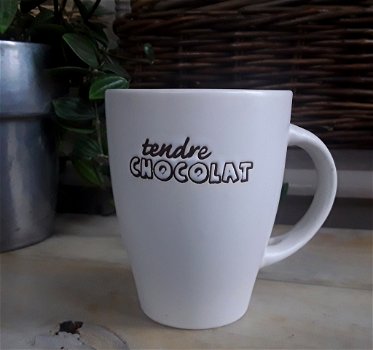 Mok / beker voor chocolademelk met tekst: tendre chocolat - 0