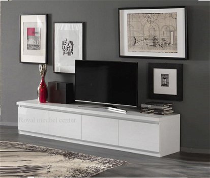 Tv meubel Forever XL hoogglans wit zwart marmer 220 cm-SALE - 0