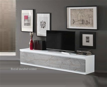 Tv meubel Forever XL hoogglans wit zwart marmer 220 cm-SALE - 2
