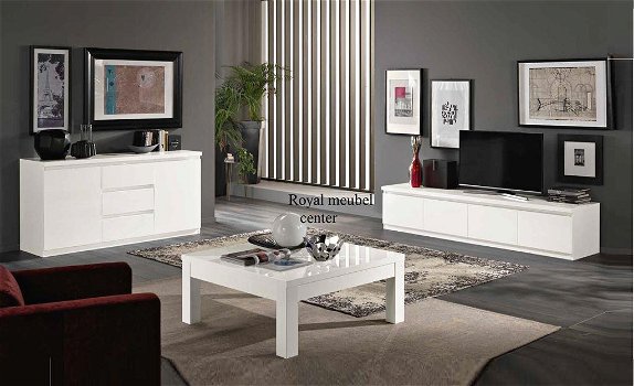 Tv meubel Forever XL hoogglans wit zwart marmer 220 cm-SALE - 5