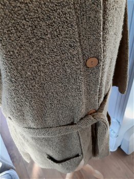 Lange vest / damesvest met ceintuur - mosterdgeel / zwart gemêleerd - 7