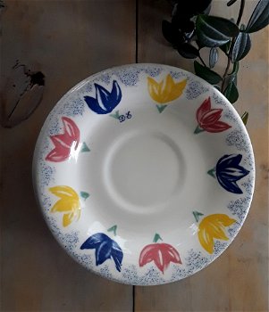 Kop en schotels English Ironstone Tableware / Douwe Egberts met bloemen / tulpen - 5