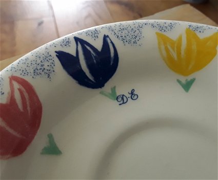 Kop en schotels English Ironstone Tableware / Douwe Egberts met bloemen / tulpen - 6