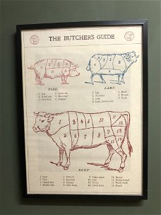 Oude ingelijste Reclame Poster ''The Butchers Guide''