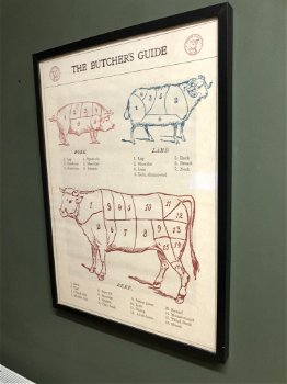 Oude ingelijste Reclame Poster ''The Butchers Guide'' - 7