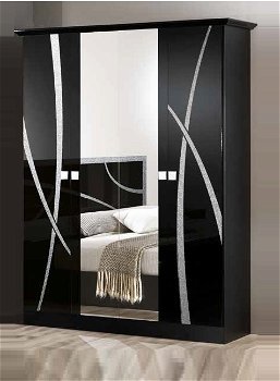Italiaanse Slaapkamer Milaan hoogglans zwart-silver-gold - 5