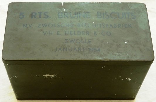 Rantsoen Veld Blik, 5 rts. Bruine Biscuits, Koninklijke Landmacht, 1954.(Nr.1) - 0