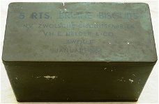 Rantsoen Veld Blik, 5 rts. Bruine Biscuits, Koninklijke Landmacht, 1954.(Nr.1)