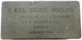 Rantsoen Veld Blik, 5 rts. Bruine Biscuits, Koninklijke Landmacht, 1954.(Nr.1) - 1 - Thumbnail