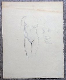 A580 Cecile Walton (toegeschr) vrouwelijk naakt en mannenkop