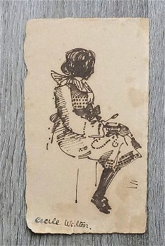 A574 Cecile Walton (toegeschr) inkttekening meisje in jurk - 0