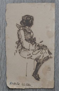 A574 Cecile Walton (toegeschr) inkttekening meisje in jurk - 1