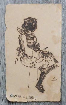 A574 Cecile Walton (toegeschr) inkttekening meisje in jurk - 2
