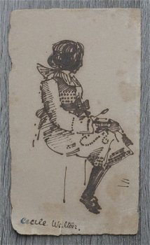 A574 Cecile Walton (toegeschr) inkttekening meisje in jurk - 3