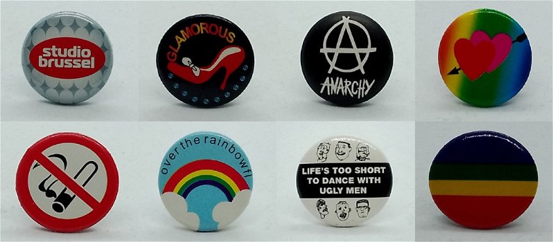 Buttons Studio Brussel - Glamorous - Anarchy - Verboden te Roken - Over The Rainbow, Life's To Shor - 0