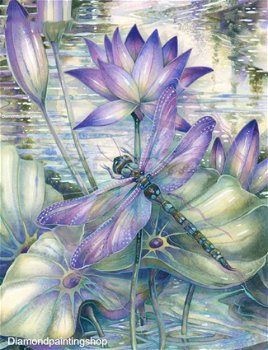 Diamond painting flowers with dragon fly - 0