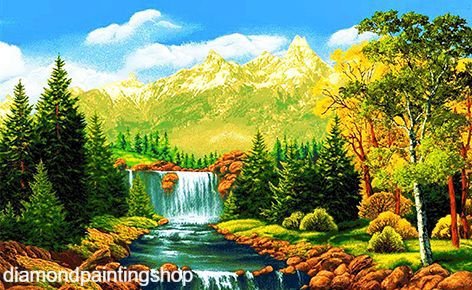 Diamond painting waterfall trees - 0