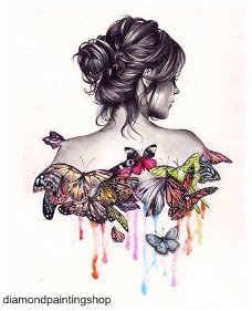 Diamond painting girl back butterflies
