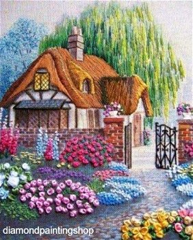 Diamond painting house with flowers XL - 0
