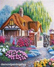 Diamond painting house with flowers XL