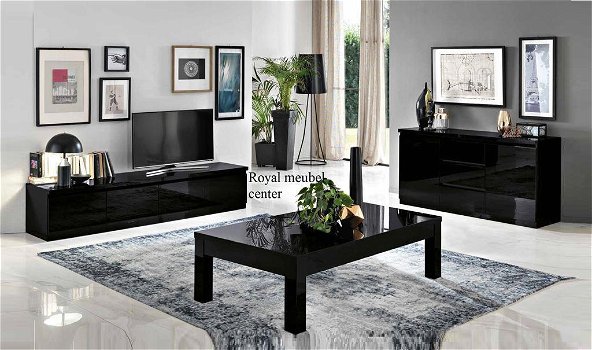 Wandmeubels-Woonkamer Italiaanse Hoogglans wit-zwart-marmer-SALE!- - 3