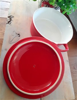 Mooie rode cocotte / ovenschaal met deksel (aardewerk) - 5