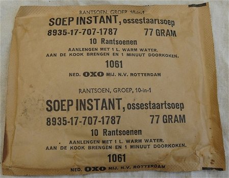 Rantsoen Pakje, GROEP 10-IN-1, Soep Instant Ossestaartsoep, Koninklijke Landmacht, 1961.(Nr.5) - 0
