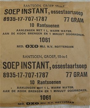 Rantsoen Pakje, GROEP 10-IN-1, Soep Instant Ossestaartsoep, Koninklijke Landmacht, 1961.(Nr.5) - 1