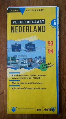 Verkeerskaart Nederland 93/94 - ANWB routekaart - landkaart