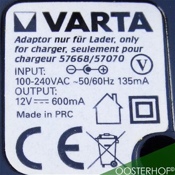 Varta 12V 600mA voor 57668 of 57070 plug 5.5 mm - 2