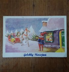 Kerstkaart - nieuwjaarskaart uit 1950 met postzegel van 2 ct