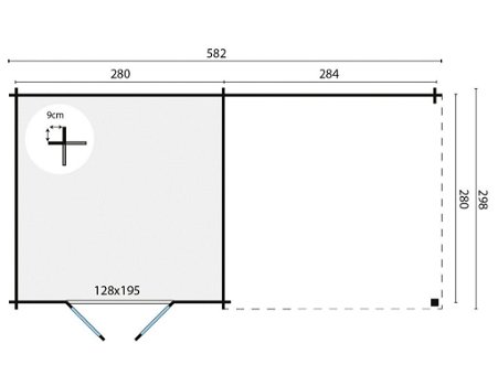 Tuinhuis-Blokhut Hasse met overkapping: 582 x 298 x 225(h) cm - 3