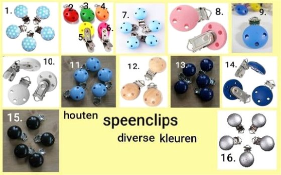 Houten en metalen speenclips (blank en in kleur en met afbeeldingen) - 1