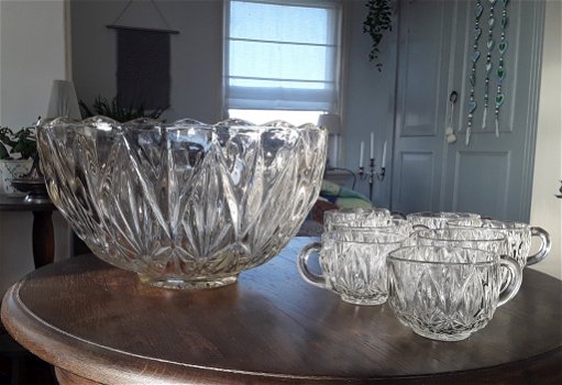 Vintage Hazel Atlas Williamsport punch bowl / punchbowl + 4 glazen - 1