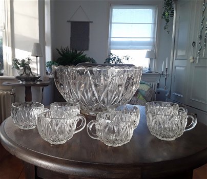 Vintage Hazel Atlas Williamsport punch bowl / punchbowl + 4 glazen - 3