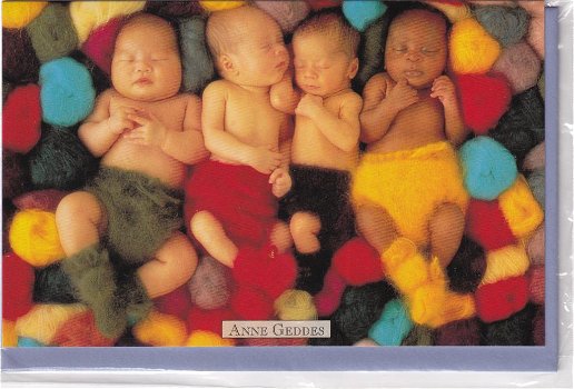 Wenskaart met enveloppe: Anne Geddes (1998): Babies In Yarn - 0