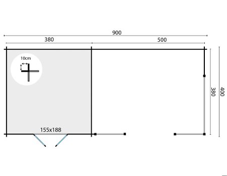 Tuinhuis-Blokhut Mokka met overkapping: 900 x 400 x 279(h) cm - 2