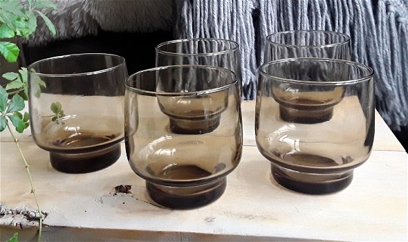 4x luminarc vintage glazen bruin rookglas / smoke glas (1x bp) - 3